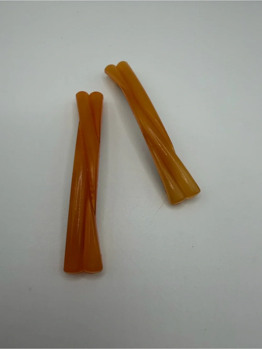 2 Butterscotch Lucite Barrette Carved Twist Snap Clip Art Deco MCM Retro Pair